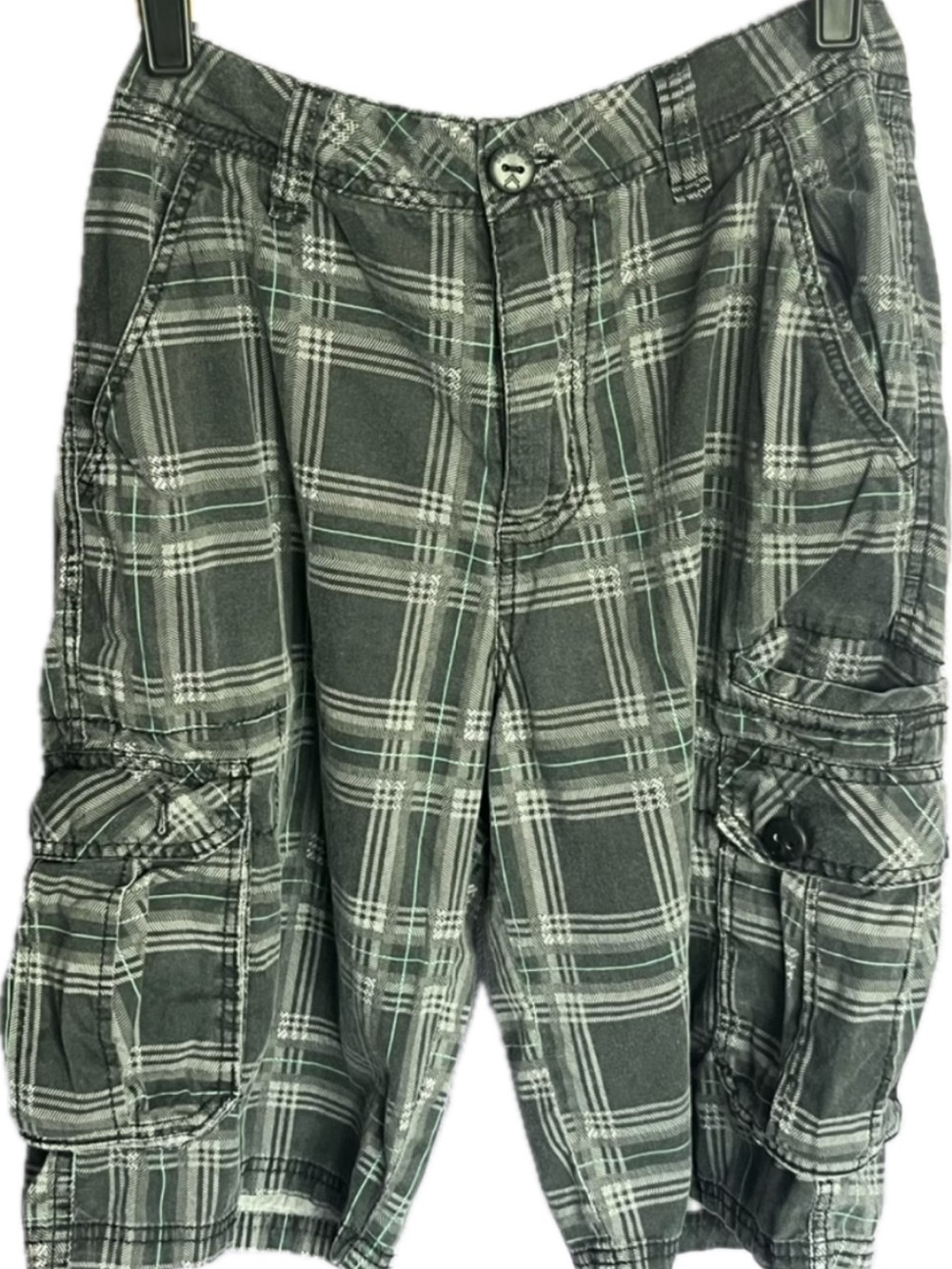 Surplus Plaid gray green Mens cargo shorts beach trunks swim walking Golf tennis